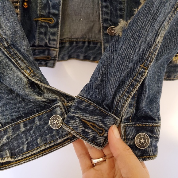 Puppy Mafia sequin jean jacket ripped up w/ studs - Picture 2 of 7